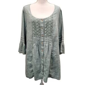 Soft Surroundings Tunic Top XL Sage Green Linen Lagenlook